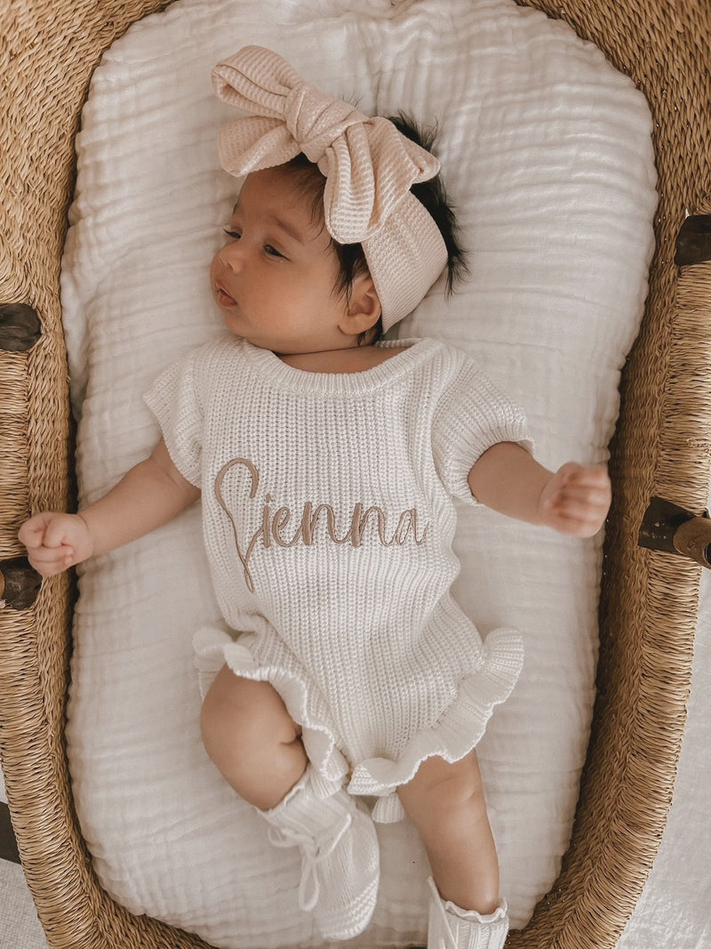 Ribbed Leg Frill Romper (Short Sleeve), Milk