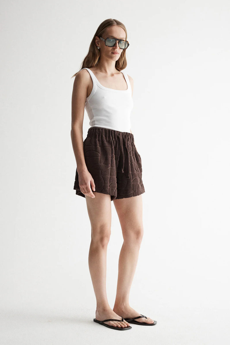 Elka Monogram Towelling Short, Chocolate