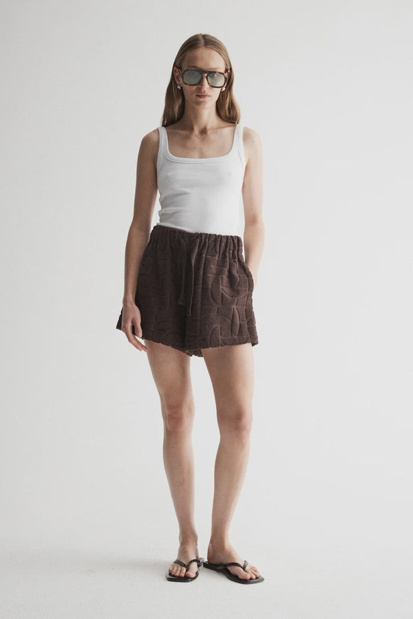 Elka Monogram Towelling Short, Chocolate