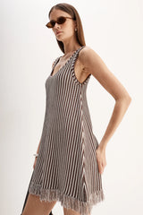 Elka Collective Alessandra Mini Dress, Chocolate Stripe