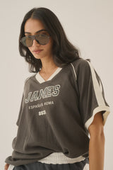 James College Waffle Tee, Washed Black