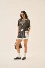 James College Waffle Tee, Washed Black