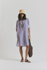 le stripe Le Kaftan Dress Aubergine/sky blue