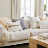 Ribbon Cushion, White/Butter/Grey