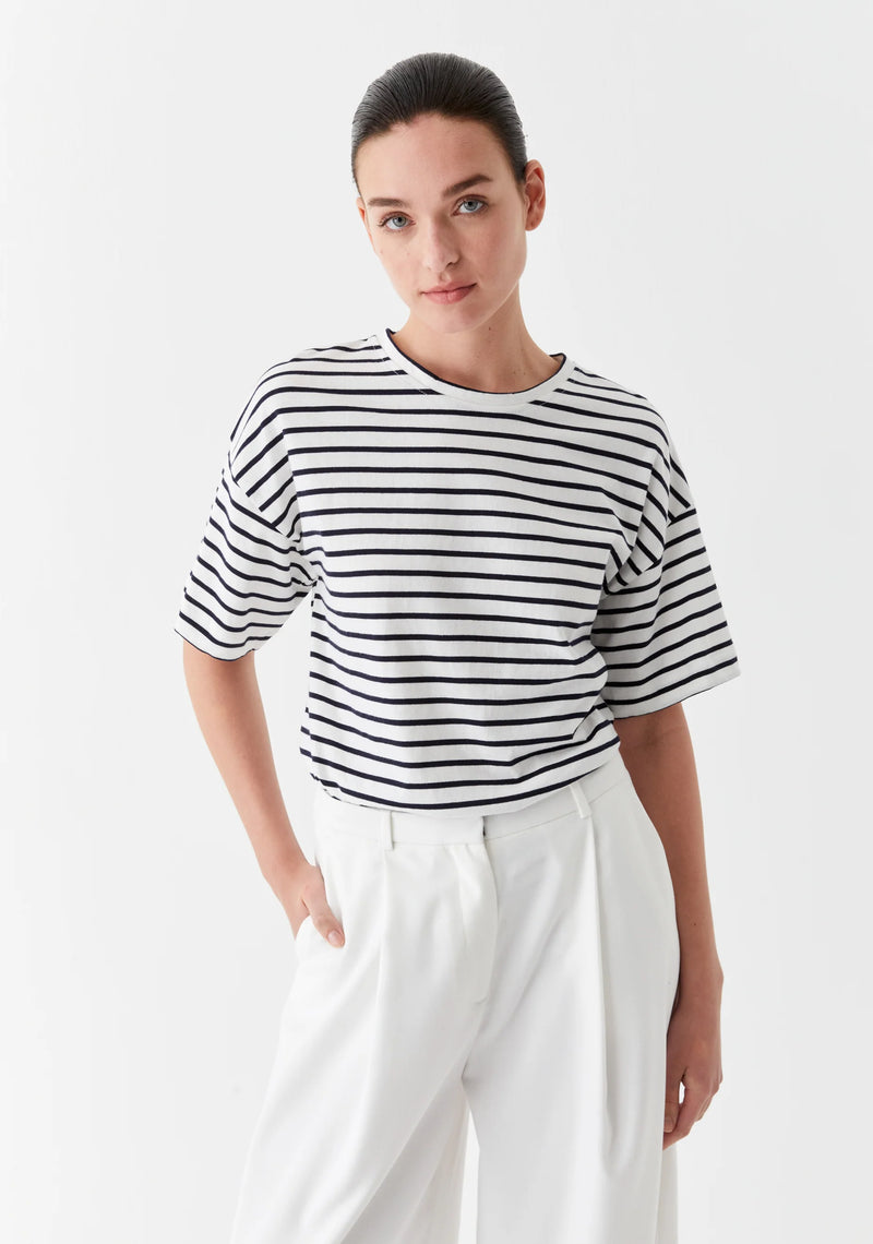 Morrison Archie Stripe Tee, White/Navy