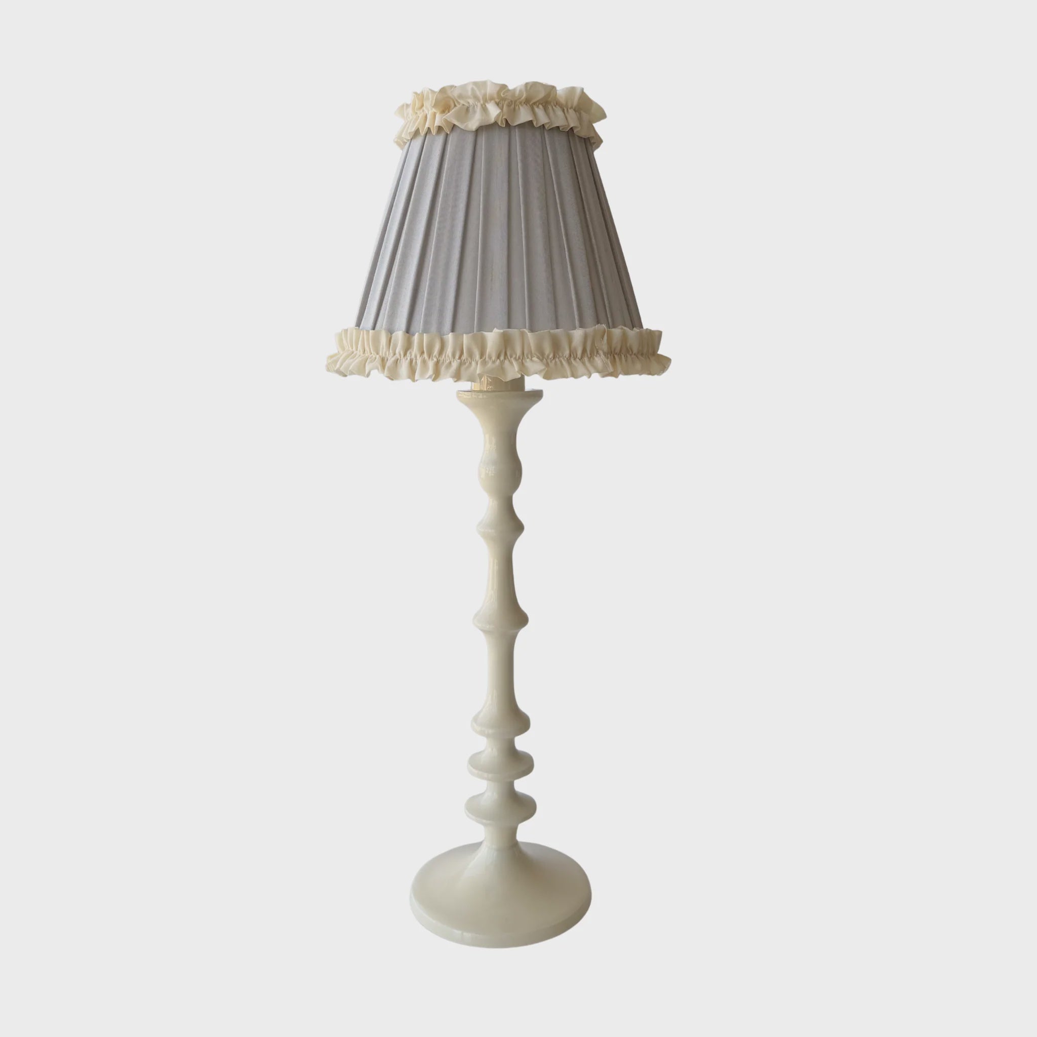 Audrey Grey & Cream Ruffle Lamp Shade & Ivory Base – twopairs homeware