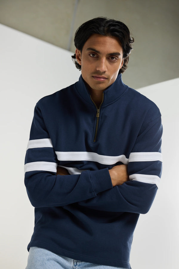 ORTC Collegiate Stripe Quarter Zip Navy