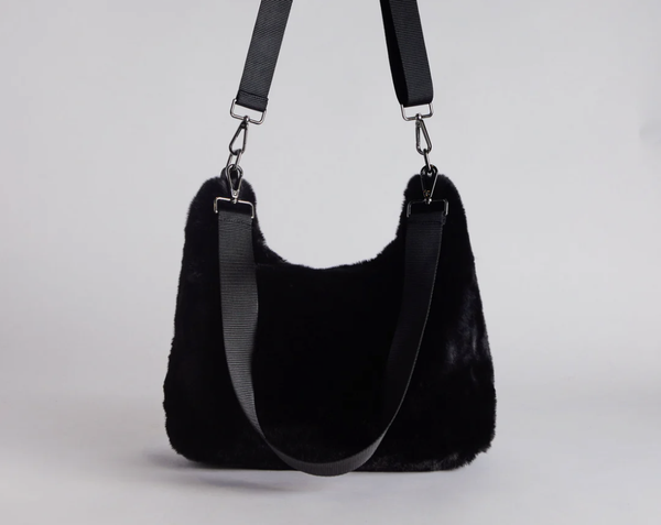 DEA Faux Fur Slouch Bag, Black