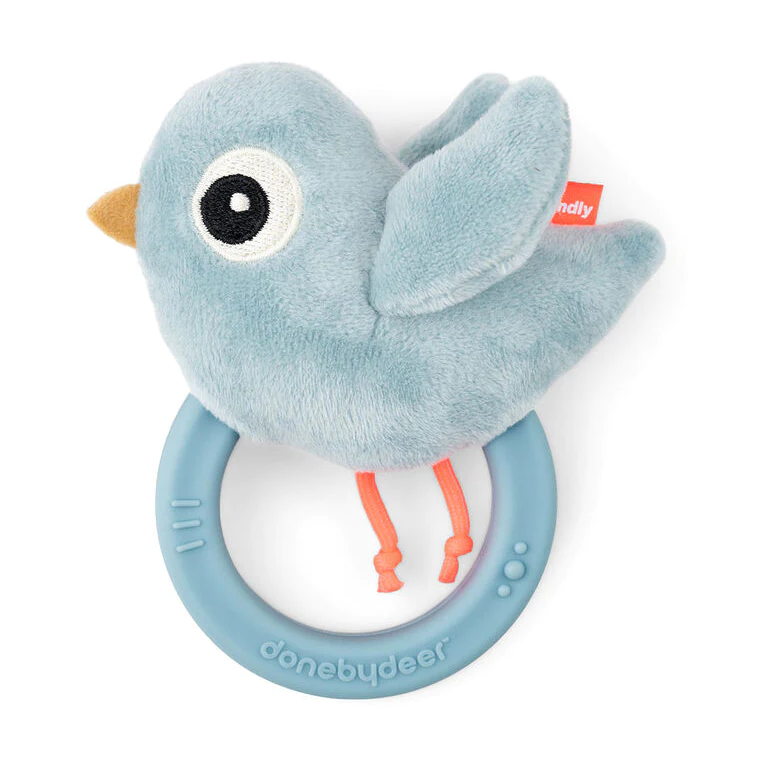 Birdee Rattle with Teether, Blue