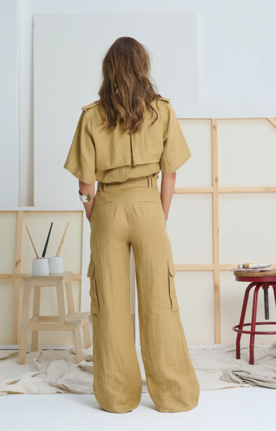 Le Stripe Pocket Detail Pant Mustard