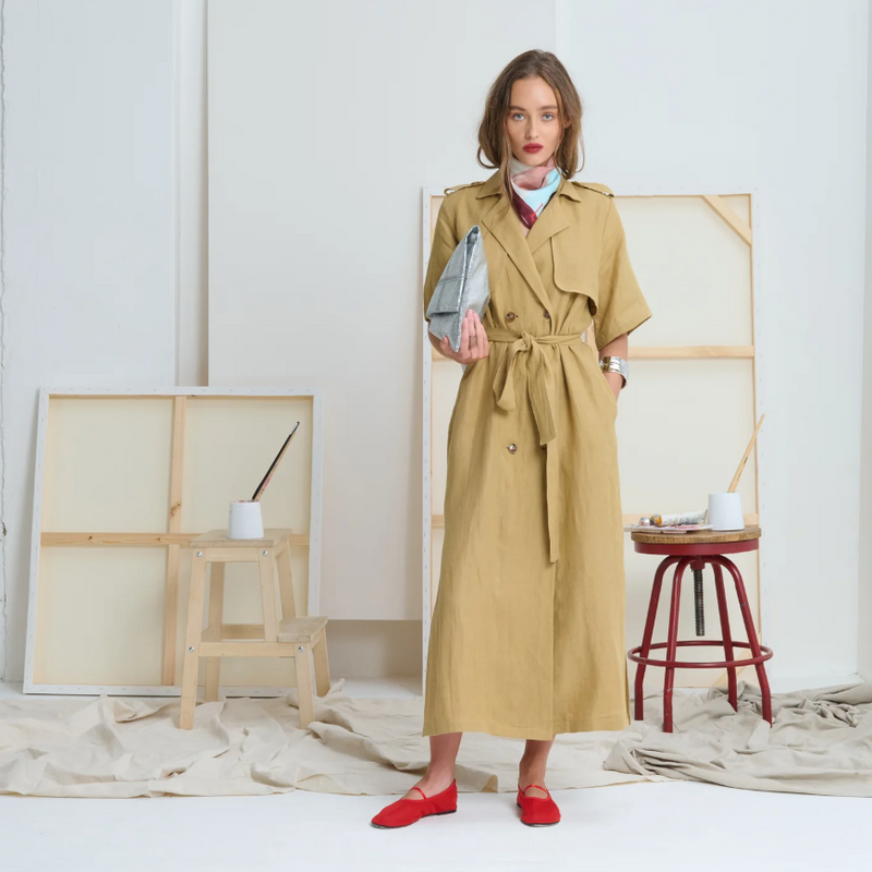 Le Stripe Le Trench Dress Mustard