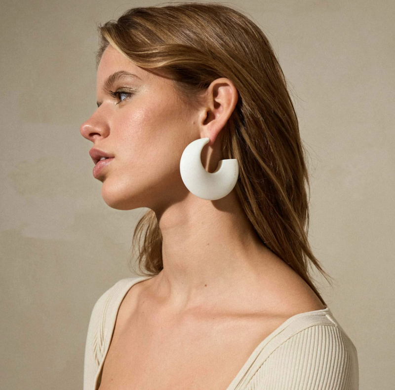 Vanessa Baroni Big Moon Earring, Off White