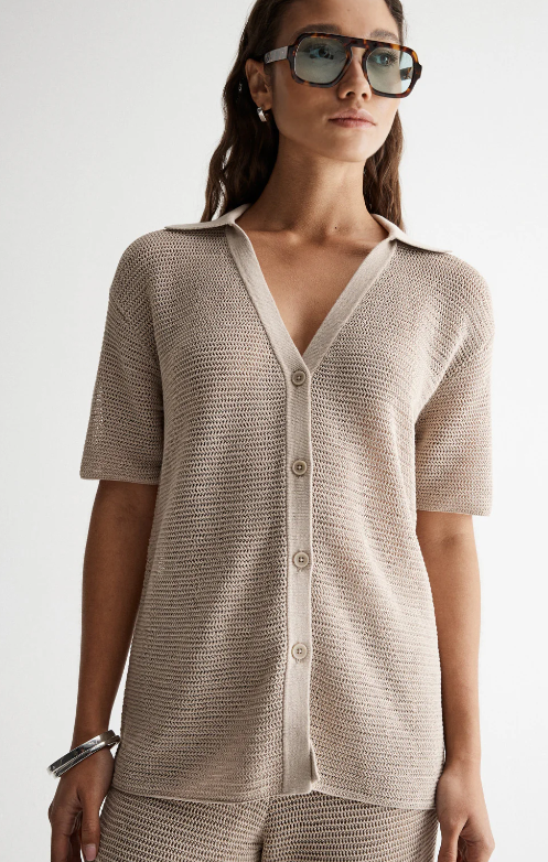 Elka Collective, Aspen Crochet Shirt, Taupe