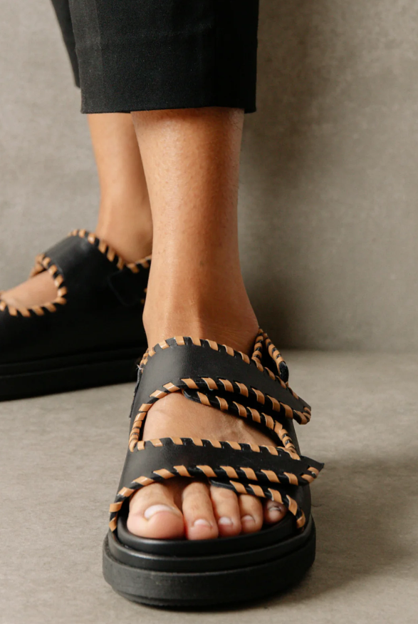 Aloha, Barrel Black Tan Sandals