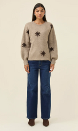 Miru Stitch Flower Jumper, Stone
