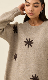 Miru Stitch Flower Jumper, Stone