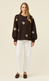 Miru Stitch Flower Jumper, Chocolate