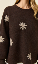 Miru Stitch Flower Jumper, Chocolate