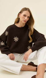 Miru Stitch Flower Jumper, Chocolate