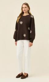 Miru Stitch Flower Jumper, Chocolate