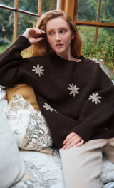 Miru Stitch Flower Jumper, Chocolate