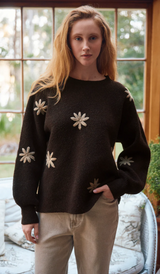 Miru Stitch Flower Jumper, Chocolate