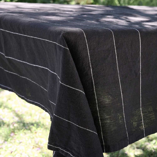 Carter Linen Tablecloth, Black w White Stripe