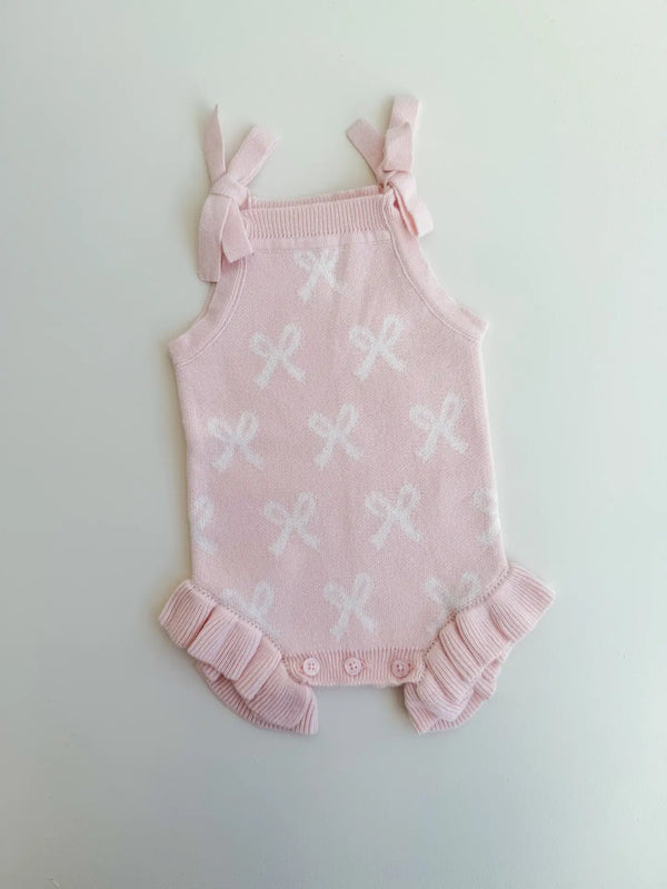 Summer Bow Frill Romper, Baby Pink