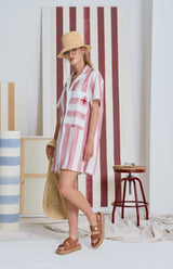 Le Beach Stripe Shirt Dress, Dusk Pink