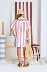 Le Beach Stripe Shirt Dress, Dusk Pink