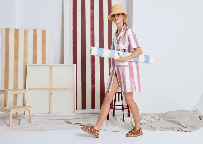 Le Beach Stripe Shirt Dress, Dusk Pink