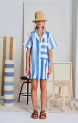 Le Beach Stripe Shirt Dress, Ciel Blue