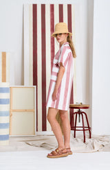 Le Beach Stripe Shirt Dress, Dusk Pink