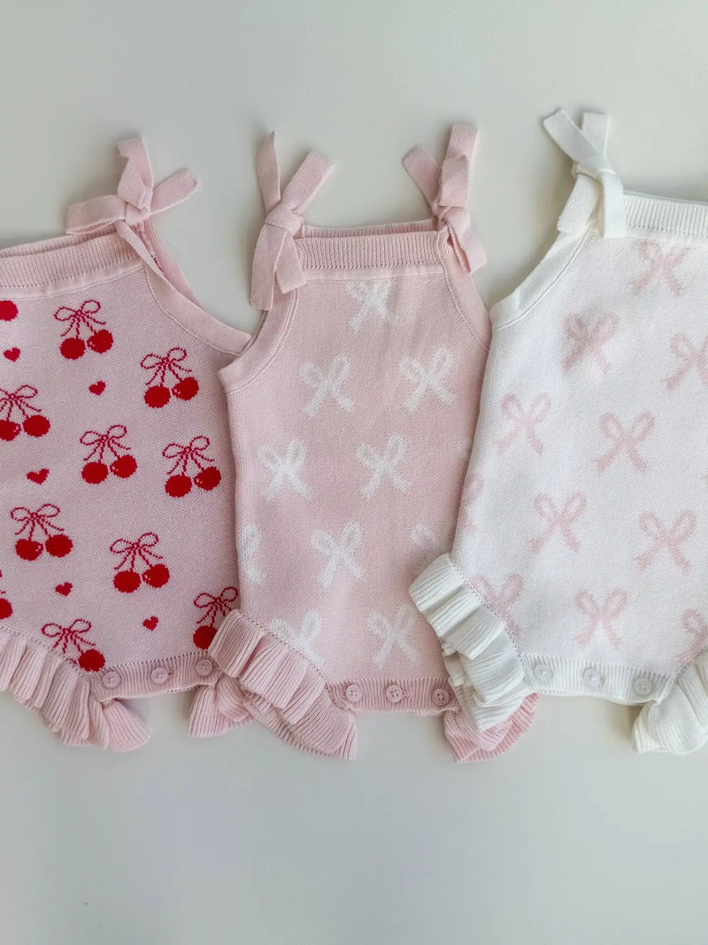 Summer Bow Frill Romper, Milk