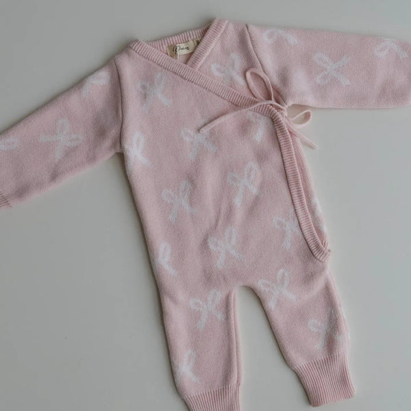 Kimono Bow Romper, Baby Pink