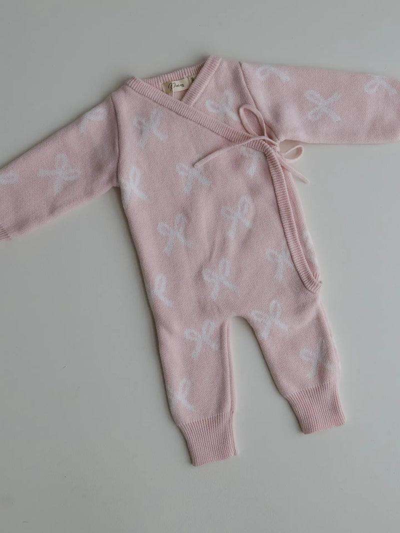 Kimono Bow Romper, Baby Pink