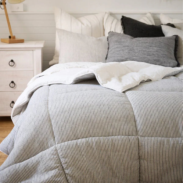 Eadie Lifestyle Marina Reversible Quilted Bedcover, Off White w' Ink Stripe