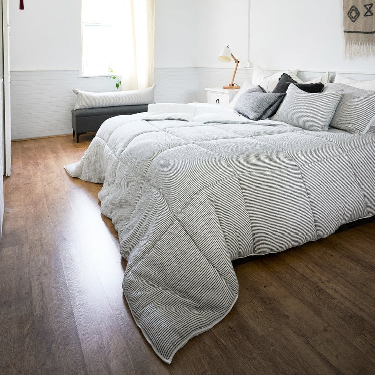 Eadie Lifestyle Marina Reversible Quilted Bedcover, Off White w' Ink Stripe