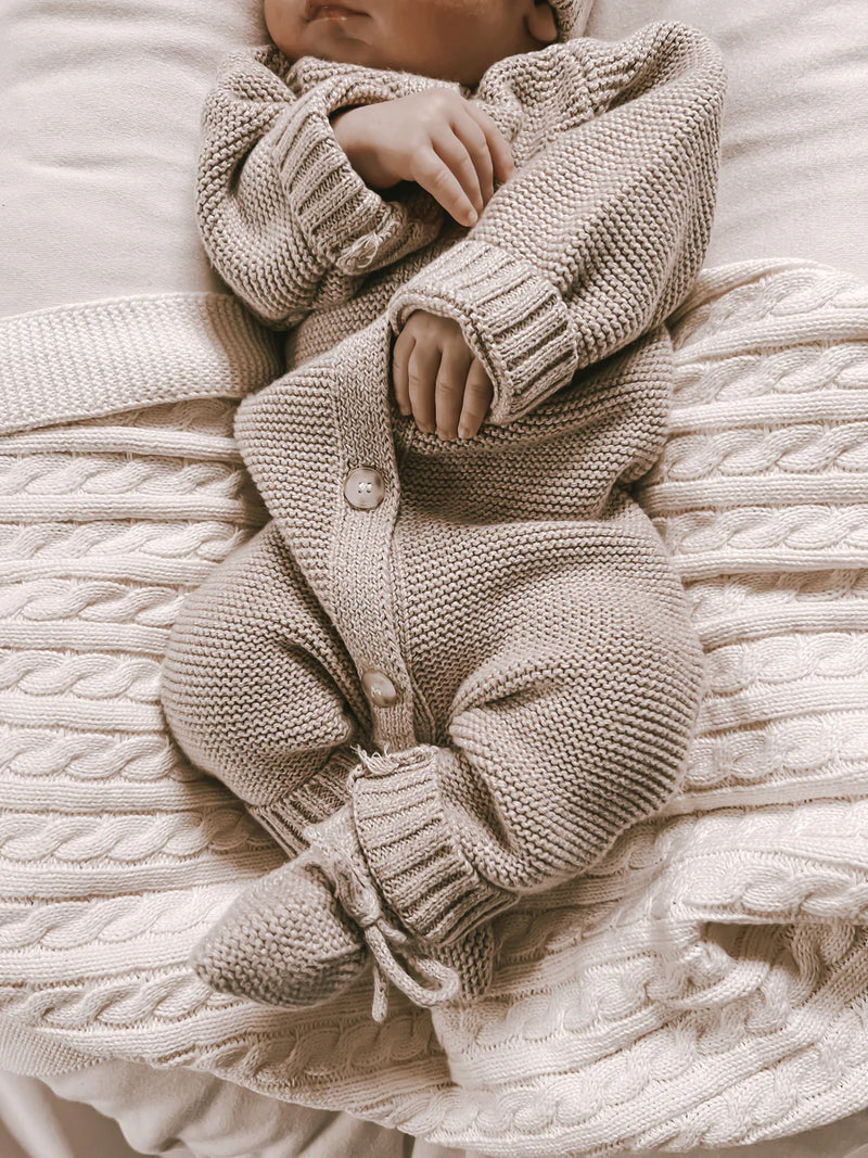 Classic Purl Knit Jumpsuit Heather Beige