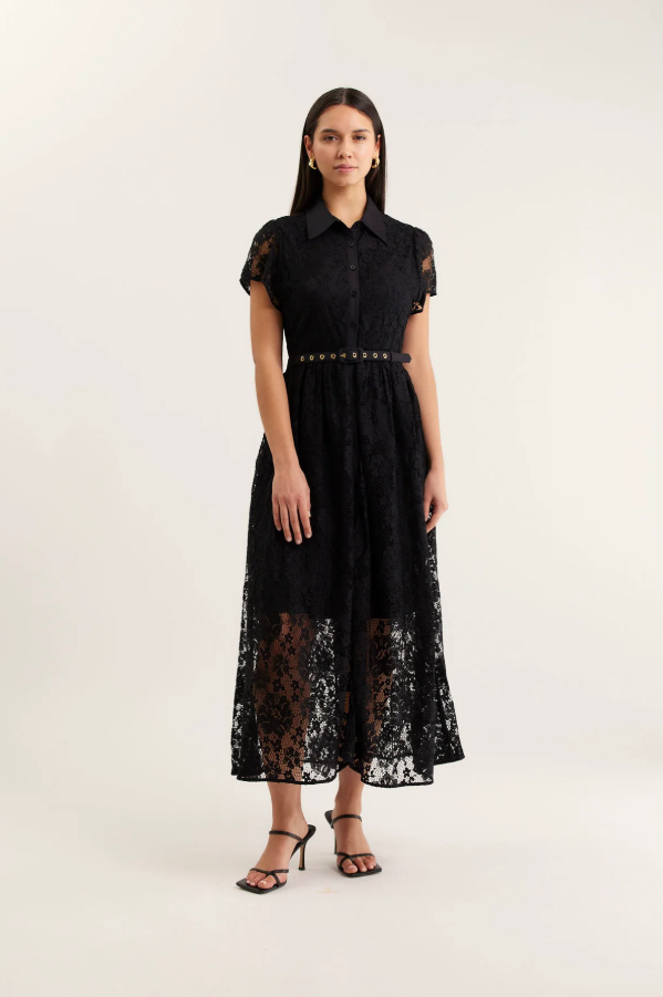 Alessandra Heidi Lace Dress, Black