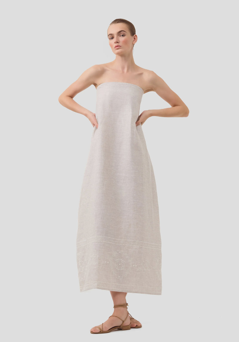 Morrison Kari Linen Strapless Dress Pebble