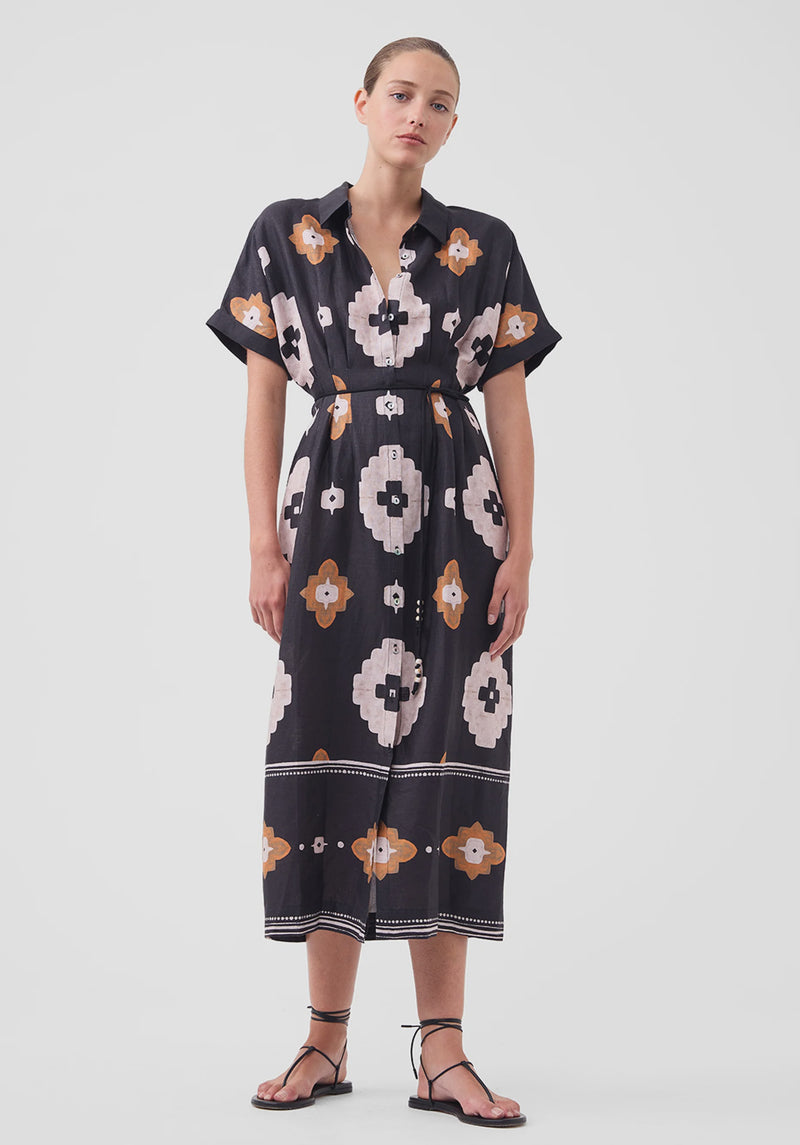 Morrison Navi Linen Shirt Dress, Print