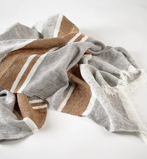 Eadie Magnus Linen Throw Slate/Nutmeg