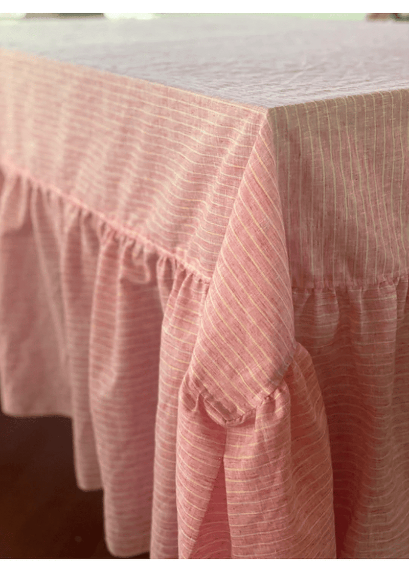 Bright Threads Pink & Yellow Stripe Ruffle Tablecloth