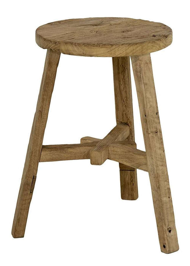 Bisque Round Low Stool Recycled Pine, Bleached